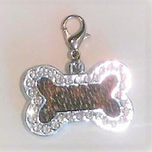 Dog Bone Crystal Charm w REPURPOSED Louie Vuitton Mongram for Dog Cat Pet People